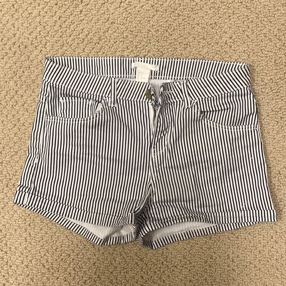 Striped denim shorts